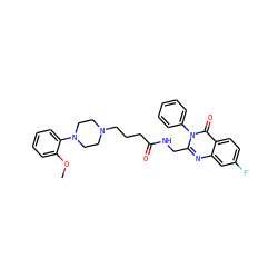 COc1ccccc1N1CCN(CCCC(=O)NCc2nc3cc(F)ccc3c(=O)n2-c2ccccc2)CC1 ZINC000029123487