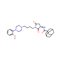 COc1ccccc1N1CCN(CCCCN2C(=O)C[C@@H](NC(=O)C34CC5CC(CC(C5)C3)C4)C2=O)CC1 ZINC000036187827