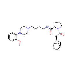 COc1ccccc1N1CCN(CCCCNC(=O)[C@H]2CCCN2C(=O)C[C@H]2C[C@H]3CC[C@H]2C3)CC1 ZINC000253640349