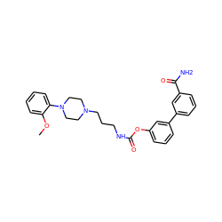 COc1ccccc1N1CCN(CCCNC(=O)Oc2cccc(-c3cccc(C(N)=O)c3)c2)CC1 ZINC000223194655