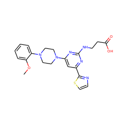 COc1ccccc1N1CCN(c2cc(-c3nccs3)nc(NCCC(=O)O)n2)CC1 ZINC000653714223