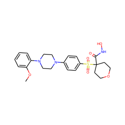 COc1ccccc1N1CCN(c2ccc(S(=O)(=O)C3(C(=O)NO)CCOCC3)cc2)CC1 ZINC000049037118