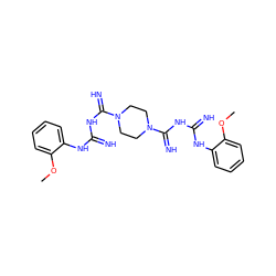 COc1ccccc1NC(=N)NC(=N)N1CCN(C(=N)NC(=N)Nc2ccccc2OC)CC1 ZINC001772573003