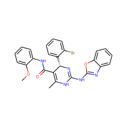 COc1ccccc1NC(=O)C1=C(C)NC(Nc2nc3ccccc3o2)=N[C@H]1c1ccccc1Br ZINC000139366593