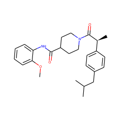 COc1ccccc1NC(=O)C1CCN(C(=O)[C@@H](C)c2ccc(CC(C)C)cc2)CC1 ZINC000428221565