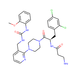 COc1ccccc1NC(=O)NCc1cccnc1N1CCN(C(=O)[C@@H](Cc2ccc(Cl)cc2Cl)NC(=O)CCN)CC1 ZINC000036285094