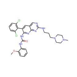 COc1ccccc1NC(=O)Nc1nc2nc(NCCCN3CCN(C)CC3)ncc2cc1-c1c(Cl)cccc1Cl ZINC000023357775