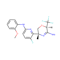 COc1ccccc1Nc1ccc(F)c([C@]2(C)CO[C@@](C)(C(F)(F)F)C(N)=N2)n1 ZINC000145395024