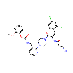 COc1ccccc1OC(=O)NCc1cccnc1N1CCN(C(=O)[C@@H](Cc2ccc(Cl)cc2Cl)NC(=O)CCN)CC1 ZINC000036285114