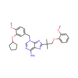 COc1ccccc1OCC(C)(C)c1nc2c(N)ncn(Cc3ccc(OC)c(OC4CCCC4)c3)c-2n1 ZINC000101356691