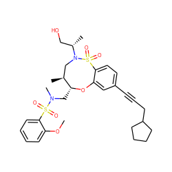 COc1ccccc1S(=O)(=O)N(C)C[C@H]1Oc2cc(C#CCC3CCCC3)ccc2S(=O)(=O)N([C@@H](C)CO)C[C@@H]1C ZINC000095603390