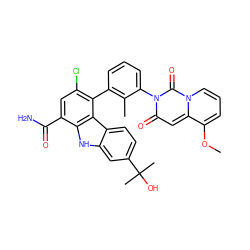 COc1cccn2c(=O)n(-c3cccc(-c4c(Cl)cc(C(N)=O)c5[nH]c6cc(C(C)(C)O)ccc6c45)c3C)c(=O)cc12 ZINC000222845673