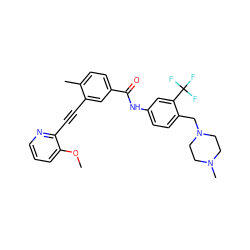 COc1cccnc1C#Cc1cc(C(=O)Nc2ccc(CN3CCN(C)CC3)c(C(F)(F)F)c2)ccc1C ZINC001772582104