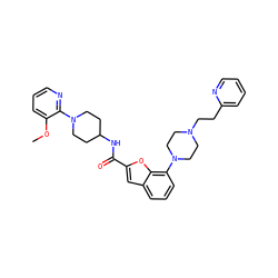 COc1cccnc1N1CCC(NC(=O)c2cc3cccc(N4CCN(CCc5ccccn5)CC4)c3o2)CC1 ZINC000150004092