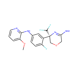 COc1cccnc1Nc1ccc(F)c([C@]2(C(F)F)COCC(N)=N2)c1 ZINC000145378698