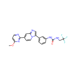 COc1ccnc(-c2ccn3c(-c4cccc(NC(=O)NCC(F)(F)F)c4)cnc3c2)n1 ZINC000139500655