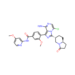 COc1ccnc(NC(=O)c2ccc(-c3nc([C@@H]4CC[C@H]5CCC(=O)N5C4)n4c(Cl)cnc(N)c34)c(OC)c2)c1 ZINC000145545009