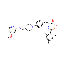 COc1ccnc(NCC2CCN(c3ccc(C[C@H](NC(=O)c4c(C)cc(C)cc4C)C(=O)O)cc3)CC2)c1 ZINC000045336444