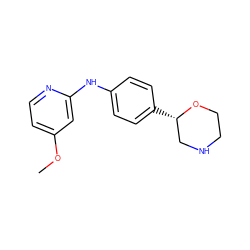 COc1ccnc(Nc2ccc([C@H]3CNCCO3)cc2)c1 ZINC000149955568