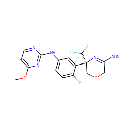 COc1ccnc(Nc2ccc(F)c([C@]3(C(F)F)COCC(N)=N3)c2)n1 ZINC000145503178