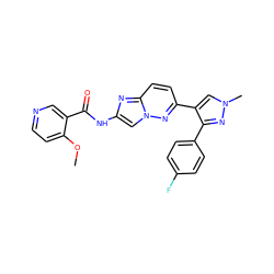 COc1ccncc1C(=O)Nc1cn2nc(-c3cn(C)nc3-c3ccc(F)cc3)ccc2n1 ZINC001772606366