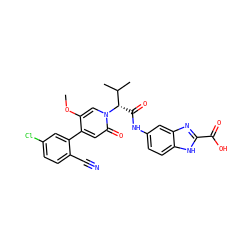 COc1cn([C@@H](C(=O)Nc2ccc3[nH]c(C(=O)O)nc3c2)C(C)C)c(=O)cc1-c1cc(Cl)ccc1C#N ZINC001772590663