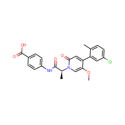 COc1cn([C@@H](C)C(=O)Nc2ccc(C(=O)O)cc2)c(=O)cc1-c1cc(Cl)ccc1C ZINC001772654198