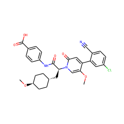 COc1cn([C@@H](C[C@H]2CC[C@H](OC)CC2)C(=O)Nc2ccc(C(=O)O)cc2)c(=O)cc1-c1cc(Cl)ccc1C#N ZINC001772586817