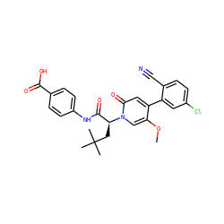 COc1cn([C@@H](CC(C)(C)C)C(=O)Nc2ccc(C(=O)O)cc2)c(=O)cc1-c1cc(Cl)ccc1C#N ZINC000220725665