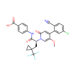 COc1cn([C@@H](CC2(C(F)(F)F)CC2)C(=O)Nc2ccc(C(=O)O)cc2)c(=O)cc1-c1cc(Cl)ccc1C#N ZINC000220742983