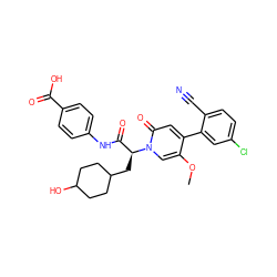 COc1cn([C@@H](CC2CCC(O)CC2)C(=O)Nc2ccc(C(=O)O)cc2)c(=O)cc1-c1cc(Cl)ccc1C#N ZINC000220742836