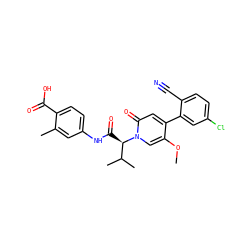 COc1cn([C@H](C(=O)Nc2ccc(C(=O)O)c(C)c2)C(C)C)c(=O)cc1-c1cc(Cl)ccc1C#N ZINC001772626469