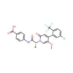 COc1cn([C@H](C)C(=O)Nc2ccc(C(=O)O)cc2)c(=O)cc1-c1cc(Cl)ccc1C(F)(F)F ZINC001772632398