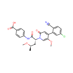 COc1cn([C@H](C[C@@H](C)OC)C(=O)Nc2ccc(C(=O)O)cc2)c(=O)cc1-c1cc(Cl)ccc1C#N ZINC001772614489