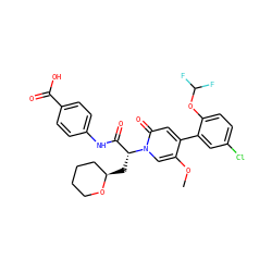 COc1cn([C@H](C[C@@H]2CCCCO2)C(=O)Nc2ccc(C(=O)O)cc2)c(=O)cc1-c1cc(Cl)ccc1OC(F)F ZINC001772626147