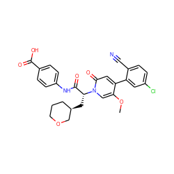 COc1cn([C@H](C[C@@H]2CCCOC2)C(=O)Nc2ccc(C(=O)O)cc2)c(=O)cc1-c1cc(Cl)ccc1C#N ZINC001772629481