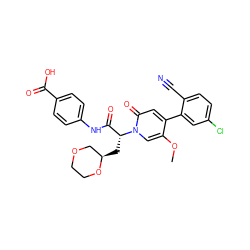 COc1cn([C@H](C[C@@H]2COCCO2)C(=O)Nc2ccc(C(=O)O)cc2)c(=O)cc1-c1cc(Cl)ccc1C#N ZINC001772586998