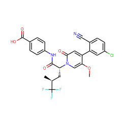 COc1cn([C@H](C[C@H](C)C(F)(F)F)C(=O)Nc2ccc(C(=O)O)cc2)c(=O)cc1-c1cc(Cl)ccc1C#N ZINC001772603609