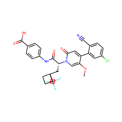 COc1cn([C@H](CC2(C(F)(F)F)CCC2)C(=O)Nc2ccc(C(=O)O)cc2)c(=O)cc1-c1cc(Cl)ccc1C#N ZINC001772644079