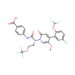 COc1cn([C@H](CCOC(F)(F)F)C(=O)Nc2ccc(C(=O)O)cc2)c(=O)cc1-c1cc(Cl)ccc1OC(F)F ZINC001772628179