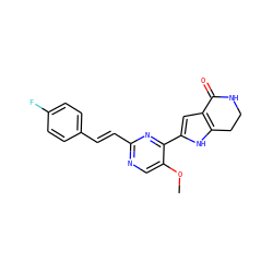 COc1cnc(/C=C/c2ccc(F)cc2)nc1-c1cc2c([nH]1)CCNC2=O ZINC000095558624