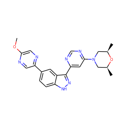 COc1cnc(-c2ccc3[nH]nc(-c4cc(N5C[C@H](C)O[C@H](C)C5)ncn4)c3c2)cn1 ZINC000225574108