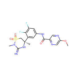 COc1cnc(C(=O)Nc2cc(F)c(F)c([C@]3(C)CS(=O)(=O)N(C)C(=N)N3)c2)cn1 ZINC000144569242