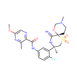 COc1cnc(C(=O)Nc2ccc(F)c([C@]3(C)CS(=O)(=O)[C@]4(CCN(C)CO4)C(=N)N3)c2)c(C)n1 ZINC001772653254