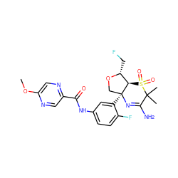COc1cnc(C(=O)Nc2ccc(F)c([C@]34CO[C@H](CF)[C@H]3S(=O)(=O)C(C)(C)C(N)=N4)c2)cn1 ZINC000217105727