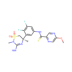 COc1cnc(C(=S)Nc2cc(F)c(F)c([C@]3(C)CS(=O)(=O)N(C)C(N)=N3)c2)cn1 ZINC000209505024