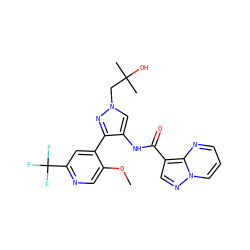 COc1cnc(C(F)(F)F)cc1-c1nn(CC(C)(C)O)cc1NC(=O)c1cnn2cccnc12 ZINC000114888119