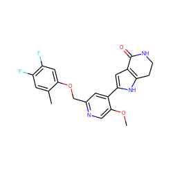 COc1cnc(COc2cc(F)c(F)cc2C)cc1-c1cc2c([nH]1)CCNC2=O ZINC000095562645