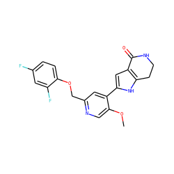 COc1cnc(COc2ccc(F)cc2F)cc1-c1cc2c([nH]1)CCNC2=O ZINC000095558530