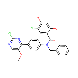 COc1cnc(Cl)nc1-c1ccc(N(Cc2ccccc2)C(=O)c2cc(Cl)c(O)cc2O)cc1 ZINC000653778400